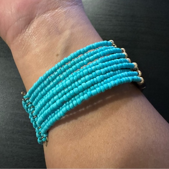 🧜🏼‍♀️ ⚜️3 for $30⚜️ Mermaidcore Blue Gold Beaded Cuff Bracelet Adjustable - Picture 9 of 10